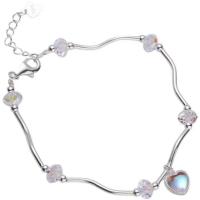 Brass Bracelet, with Crystal & Sea Opal, with 1.96inch extender chain, Heart, platinum color plated, fashion jewelry & for woman, Length:Approx 6.1 Inch, Sold By PC