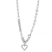 Stainless Steel Jewelry Necklace 304 Stainless Steel with Plastic Pearl & Zinc Alloy Heart for woman & hollow Length Approx 17 Inch Sold By PC