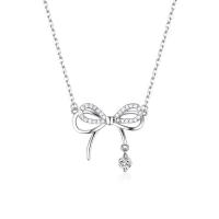 Tibetan Style Jewelry Necklace, Bowknot, platinum color plated, for woman & with rhinestone & hollow, nickel, lead & cadmium free, Length:Approx 16 Inch, Sold By PC