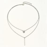 Zinc Alloy smykker halskæde, med 2inch extender kæde, platin farve forgyldt, Dobbelt lag & for kvinde & med rhinestone, nikkel, bly & cadmium fri, Længde Ca. 14.1 inch, Ca. 16.5 inch, Solgt af PC