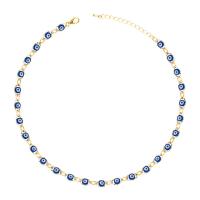 Evil Eye Jewelry Necklace Brass with 1.57 inch extender chain gold color plated for woman & enamel Sold By PC