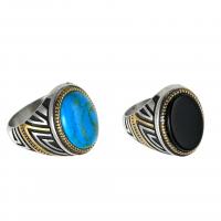 Titanium Steel Finger Ring with turquoise & Black Stone platinum color plated  & for man Sold By PC
