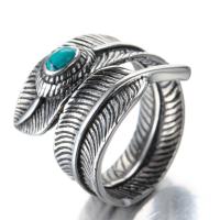 Stainless Steel Finger Ring 304 Stainless Steel with turquoise Feather plated & for man Sold By PC