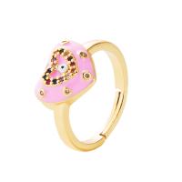 Cubic Zirconia Micro Pave Brass Ring, Heart, gold color plated, Adjustable & micro pave cubic zirconia & for woman & enamel, more colors for choice, 20x4mm, Sold By PC