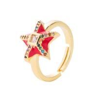 Cubic Zirconia Micro Pave Brass Ring Star gold color plated Adjustable & micro pave cubic zirconia & for woman & enamel 20mm Sold By PC