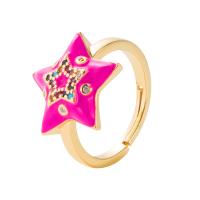 Cubic Zirconia Micro Pave Brass Ring, Star, gold color plated, Adjustable & micro pave cubic zirconia & for woman & enamel, more colors for choice, 20mm, Sold By PC