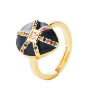 Cubic Zirconia Micro Pave Brass Ring, gold color plated, Adjustable & micro pave cubic zirconia & for woman & enamel, more colors for choice, 20mm, Sold By PC