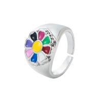 Messing Fingerring, Blume, Platinfarbe platiniert, Einstellbar & für Frau & Emaille, keine, 20mm, verkauft von PC