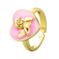 Ring Finger mosiądz, Serce, Platerowane w kolorze złota, Regulowane & dla kobiety & emalia, dostępnych więcej kolorów, 20x15mm, sprzedane przez PC