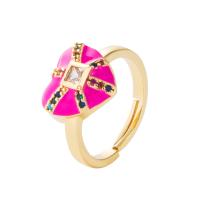 Cubic Zirconia Micro Pave Brass Ring, Heart, gold color plated, Adjustable & micro pave cubic zirconia & for woman & enamel, more colors for choice, 20mm, Sold By PC