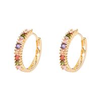 Brass Huggie Hoop Earring Donut gold color plated micro pave cubic zirconia & for woman Sold By Pair