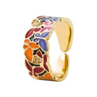 Cubic Zirconia Micro Pave Brass Ring Heart gold color plated Adjustable & micro pave cubic zirconia & for woman & enamel Sold By PC