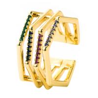 Cubique anneau en laiton Circonia Micro Pave, Placage de couleur d'or, Réglable & pavé de micro zircon & pour femme & creux, plus de couleurs à choisir, 20x10mm, Vendu par PC