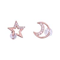 Tibetan Style Stud Earring, Moon and Star, plated, fashion jewelry & for woman & with rhinestone, more colors for choice, nickel, lead & cadmium free, 10x8mm, Sold By Pair