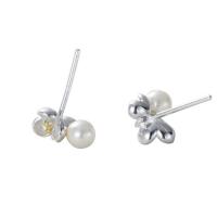 Tibetan Style Stud Earring, with Shell Pearl, silver color plated, fashion jewelry & for woman, nickel, lead & cadmium free, 10x9mm, Sold By Pair