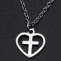 Titanium Steel Necklace Heart and Cross Vacuum Ion Plating Unisex & hollow Length Approx 40 cm Sold By Bag