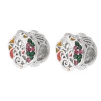Tibetan Style Large Hole Bead, Round, silver color plated, DIY & enamel & with rhinestone, mixed colors, nickel, lead & cadmium free, 11x12x10mm, Hole:Approx 5mm, Sold By PC