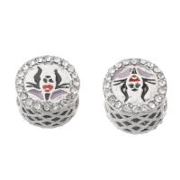 Zinc Alloy Large Hole Bead Round silver color plated DIY & enamel & with rhinestone silver color nickel lead & cadmium free Approx 5mm Sold By PC
