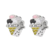Zinc Alloy Large Hole Bead Ice Cream silver color plated DIY & enamel & with rhinestone mixed colors nickel lead & cadmium free Approx 5mm Sold By PC
