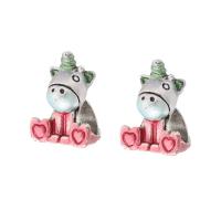 Zinc Alloy Large Hole Bead Unicorn silver color plated DIY & enamel mixed colors nickel lead & cadmium free Approx 4mm Sold By PC