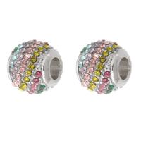 Zinc Alloy European Beads Round silver color plated DIY & with rhinestone mixed colors nickel lead & cadmium free Approx 4mm Sold By PC