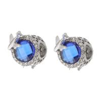 Zinc Alloy European Beads with Crystal Round silver color plated DIY & with rhinestone blue nickel lead & cadmium free Approx 5mm Sold By PC