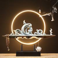 Backflow Incense Burner, Porcelain, handmade, for home and office & with LED light & multifunctional & different styles for choice, 450x100x400mm, Sold By PC