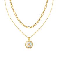 Stainless Steel Jewelry Necklace, 304 Stainless Steel, with White Shell, 18K gold plated, Double Layer & different designs for choice & for woman, golden, 2mm,16mm, Length:Approx 13.78 Inch, Approx 17.72 Inch, Sold By PC
