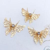 Hair Accessories DIY Findings, Iron, Butterfly, gold color plated, for woman & with rhinestone, golden, nickel, lead & cadmium free, 28x23mm, Sold By PC
