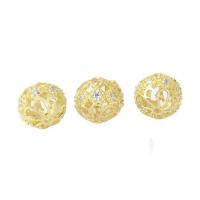 Hollow Brass Beads Round gold color plated DIY & micro pave cubic zirconia golden nickel lead & cadmium free Sold By PC