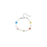Crystal Bracelets with Fishing Line & Lampwork & Plastic Pearl & Brass with 5cm extender chain Flower silver color plated Adjustable & fashion jewelry & for woman multi-colored Length 13 cm Sold By PC