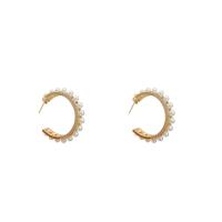 Zinc Alloy Stud Earring with Plastic Pearl Donut high quality gold color plated fashion jewelry & for woman & with rhinestone golden nickel lead & cadmium free Sold By Pair