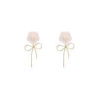 Brass Drop Earring, with Acrylic, Flower, gold color plated, fashion jewelry & for woman, golden, nickel, lead & cadmium free, 70x35mm, Sold By Pair