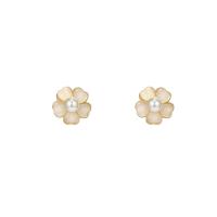 Cats Eye Earring Zinc Alloy with Cats Eye & Plastic Pearl Flower gold color plated fashion jewelry & for woman golden nickel lead & cadmium free 14mm Sold By Pair