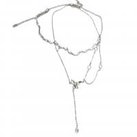 Titanstahl Halskette, mit Messing, mit Verlängerungskettchen von 6.3cm, Schmetterling, silberfarben plattiert, Modeschmuck & Micro pave Zirkonia & für Frau, Silberfarbe, Länge:36.9 cm, verkauft von PC