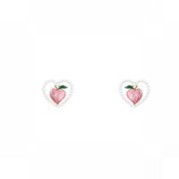 Zinc Alloy Stud Earring with Resin & Plastic Pearl Heart gold color plated fashion jewelry & for woman & enamel pink nickel lead & cadmium free 10mm Sold By Pair
