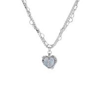 Titanium Steel Necklace, with 5cm extender chain, Heart, silver color plated, fashion jewelry & micro pave cubic zirconia & for woman, silver color, Length:42 cm, Sold By PC
