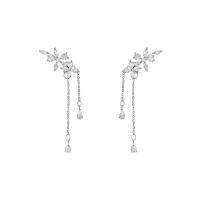 Fashion Fringe Earrings Brass Flower silver color plated fashion jewelry & micro pave cubic zirconia & for woman silver color nickel lead & cadmium free Sold By Pair