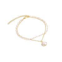 Brass Bracelet & Bangle, with Plastic Pearl, with 5cm extender chain, Dome, gold color plated, Double Layer & fashion jewelry & for woman, golden, nickel, lead & cadmium free, Length:Approx 16.6-17 cm, Sold By PC