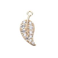 Cubic Zirconia Micro Pave Brass Pendant, Leaf, real gold plated, micro pave cubic zirconia, 15x10mm, Sold By PC