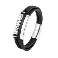 Cuir bracelet, avec acier inoxydable 316L, multicouche & bracelet tressé & pour homme, 208mm, Vendu par PC