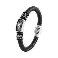 Leather Bracelet with 316L Stainless Steel braided bracelet & for man black 215mm Sold By PC