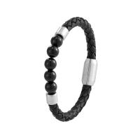 Leather Bracelet with 316L Stainless Steel plated braided bracelet & for man 200mm Sold By PC