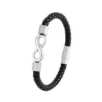 Leather Bracelet with 316L Stainless Steel plated braided bracelet & for man 215mm Sold By PC