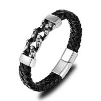 Leather Bracelet, with 316L Stainless Steel, braided bracelet & different size for choice & for man, black, Sold By PC