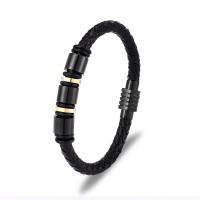 Leather Bracelet, with 316L Stainless Steel, braided bracelet & different size for choice & for man, black, 210mm, Sold By PC
