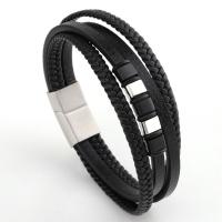 PU Leather Cord Bracelets Microfiber PU with 316L Stainless Steel plated braided bracelet & for man Sold By PC