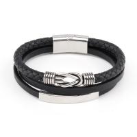 Microfiber PU Bracelet with 316L Stainless Steel plated braided bracelet & for man black Sold By PC