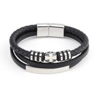 Microfibre PU bracelet, avec acier inoxydable 316L, multicouche & bracelet tressé & normes différentes pour le choix & pour homme, plus de couleurs à choisir, Vendu par PC