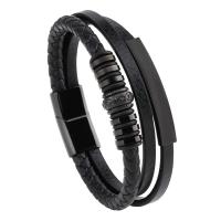 Microfiber PU Bracelet with 316L Stainless Steel plated multilayer & braided bracelet & for man Sold By PC